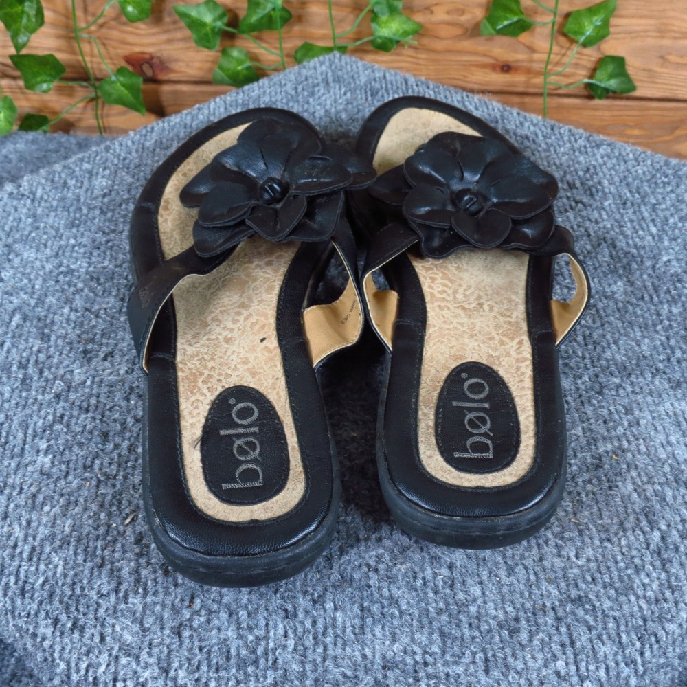 Bolo Women Thong Sandals Size 10 Casual Comfort Flower Embellished Black Slides - Picture 4 of 6